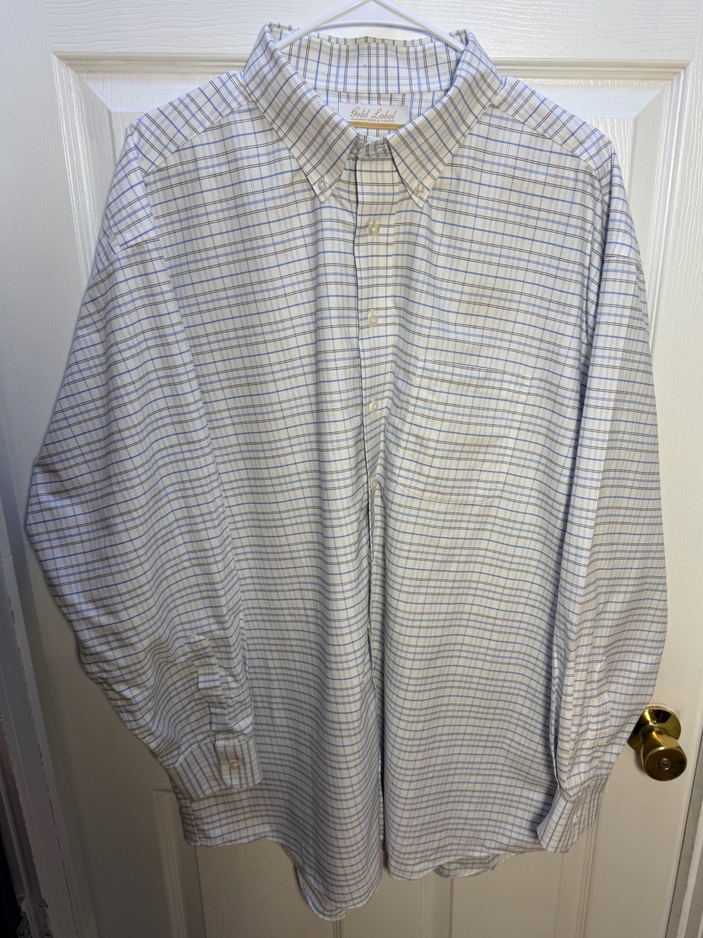 Roundtree & Yorke White Dress Shirt with Blue Windowpane Check
